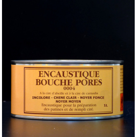 Encaustique bouche-pores et à lustrer incolore pour la finition et la restauration des meubles en bois.