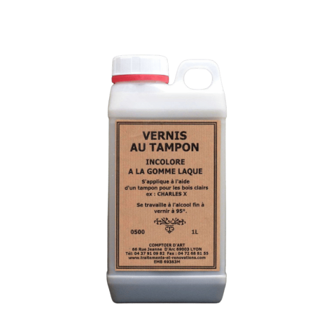 Vernis au tampon incolore à la gomme-laque prêt à l'emploi pour la finition et la protection des bois.