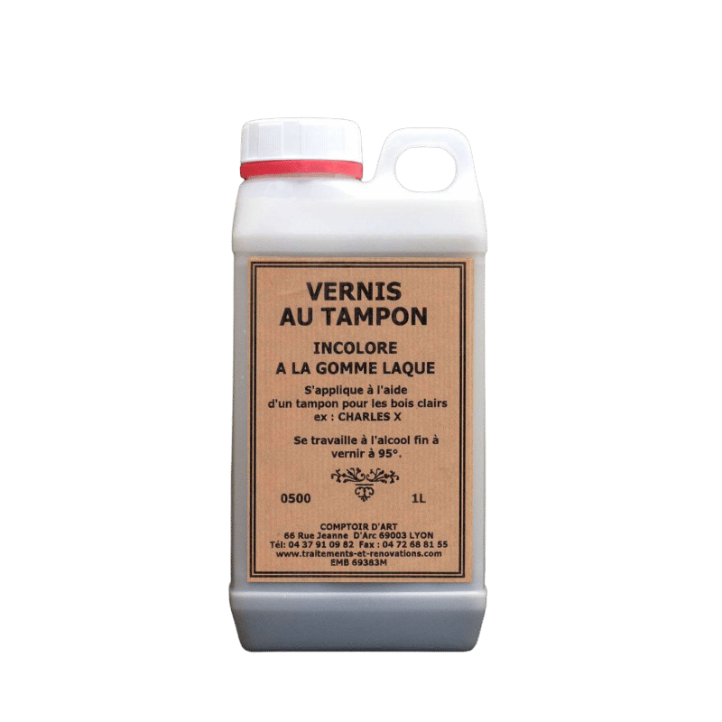 Vernis au tampon incolore à la gomme-laque prêt à l'emploi pour la finition et la protection des bois.
