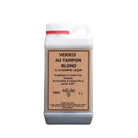 Vernis au tampon blond à la gomme-laque prêt à l'emploi pour la finition et la protection des bois.