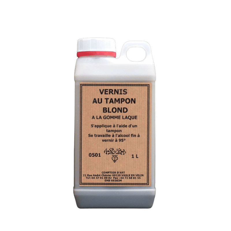 Vernis au tampon blond à la gomme-laque prêt à l'emploi pour la finition et la protection des bois.